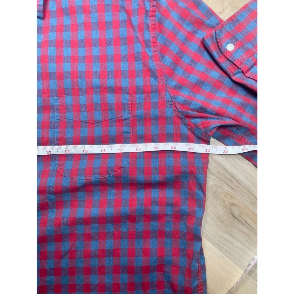 J.Crew Performance Stretch Gingham Shirt Mens Large Classic Fit Red Blue Check